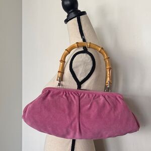 Banana Republic Pink Suede Leather Handbag with Bamboo Handle Boho Chic Casual